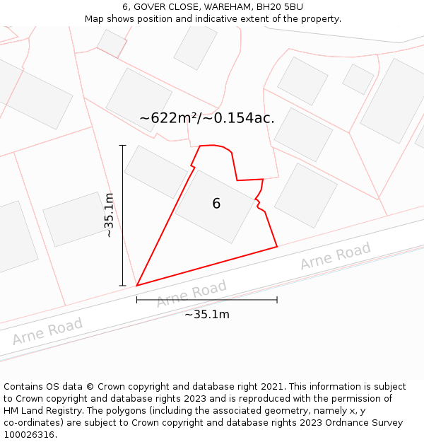 6, GOVER CLOSE, WAREHAM, BH20 5BU: Plot and title map