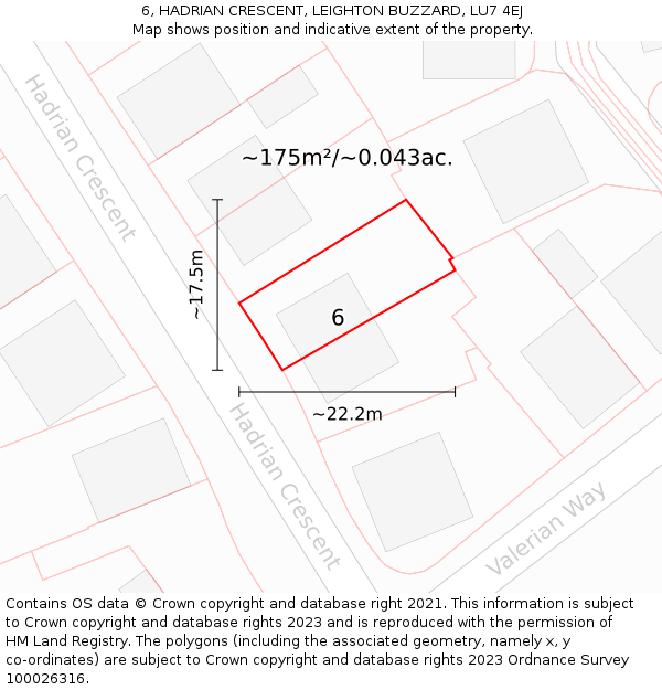 6, HADRIAN CRESCENT, LEIGHTON BUZZARD, LU7 4EJ: Plot and title map