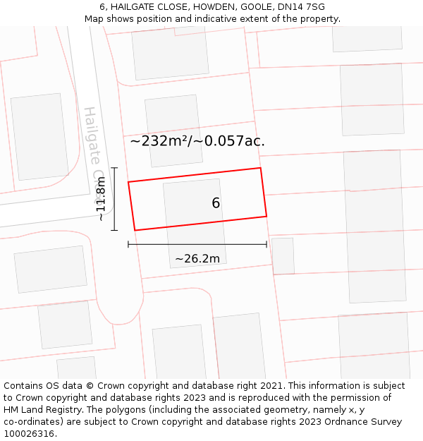 6, HAILGATE CLOSE, HOWDEN, GOOLE, DN14 7SG: Plot and title map