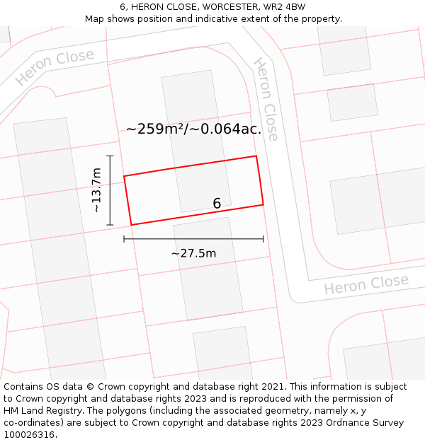 6, HERON CLOSE, WORCESTER, WR2 4BW: Plot and title map