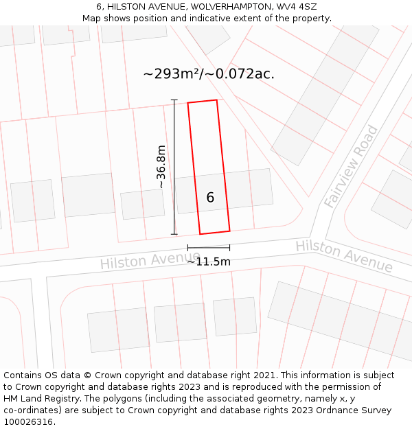 6, HILSTON AVENUE, WOLVERHAMPTON, WV4 4SZ: Plot and title map