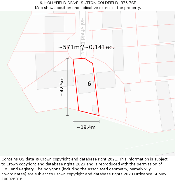 6, HOLLYFIELD DRIVE, SUTTON COLDFIELD, B75 7SF: Plot and title map