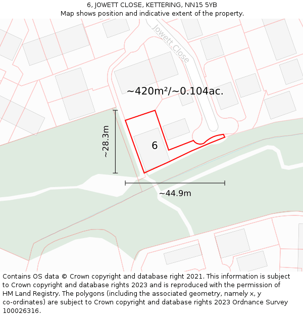 6, JOWETT CLOSE, KETTERING, NN15 5YB: Plot and title map