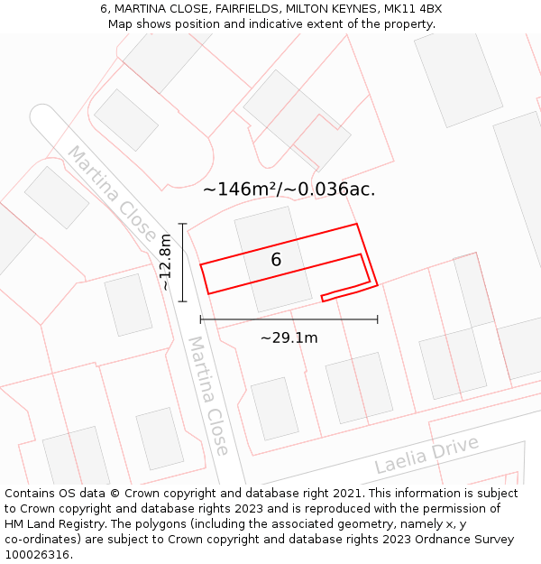 6, MARTINA CLOSE, FAIRFIELDS, MILTON KEYNES, MK11 4BX: Plot and title map