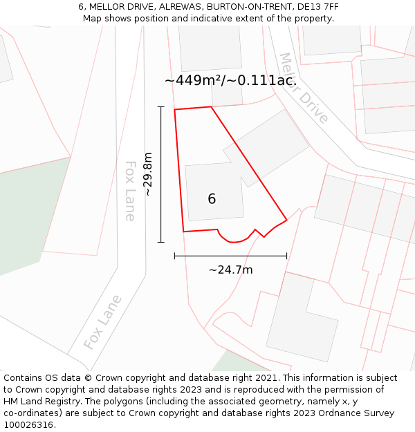 6, MELLOR DRIVE, ALREWAS, BURTON-ON-TRENT, DE13 7FF: Plot and title map