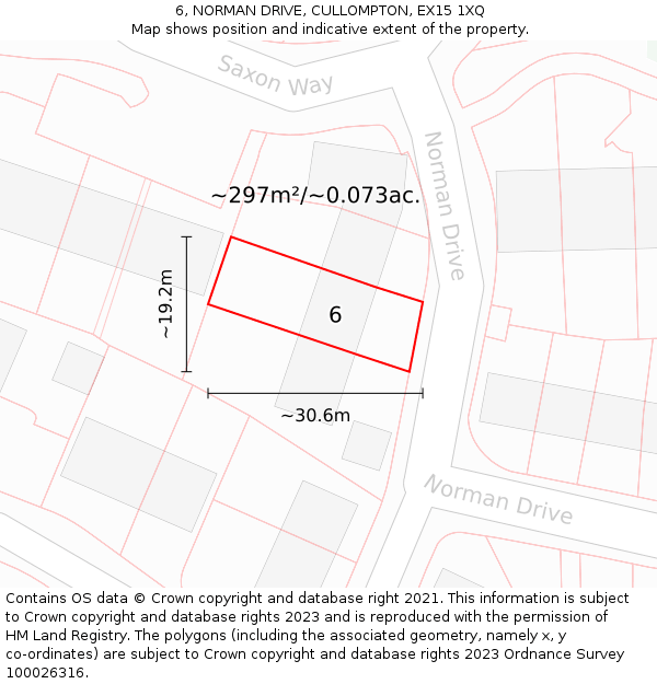 6, NORMAN DRIVE, CULLOMPTON, EX15 1XQ: Plot and title map
