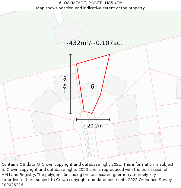 6, OAKMEADE, PINNER, HA5 4DA: Plot and title map