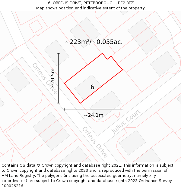 6, ORFEUS DRIVE, PETERBOROUGH, PE2 8FZ: Plot and title map