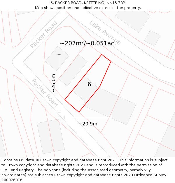 6, PACKER ROAD, KETTERING, NN15 7RP: Plot and title map