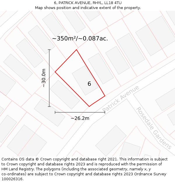 6, PATRICK AVENUE, RHYL, LL18 4TU: Plot and title map