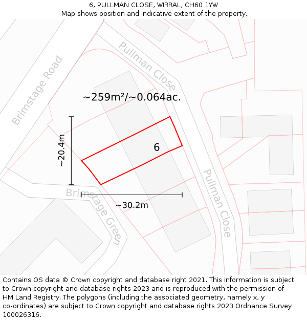 6, PULLMAN CLOSE, WIRRAL, CH60 1YW: Plot and title map