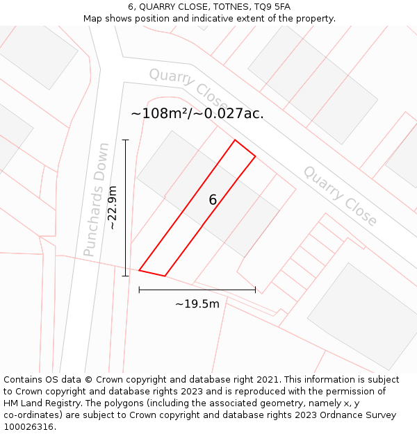 6, QUARRY CLOSE, TOTNES, TQ9 5FA: Plot and title map
