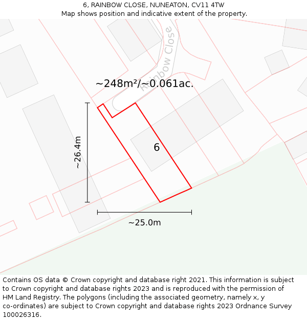 6, RAINBOW CLOSE, NUNEATON, CV11 4TW: Plot and title map