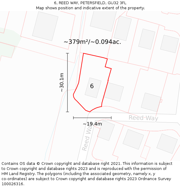 6, REED WAY, PETERSFIELD, GU32 3FL: Plot and title map