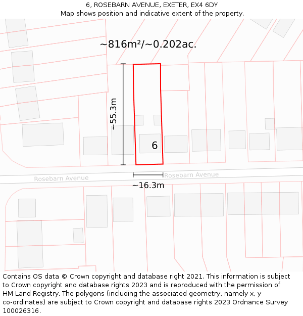 6, ROSEBARN AVENUE, EXETER, EX4 6DY: Plot and title map