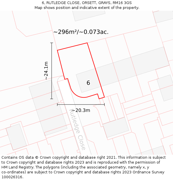 6, RUTLEDGE CLOSE, ORSETT, GRAYS, RM16 3GS: Plot and title map