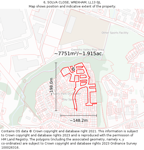 6, SOLVA CLOSE, WREXHAM, LL13 0JL: Plot and title map