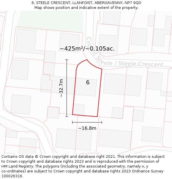 6, STEELE CRESCENT, LLANFOIST, ABERGAVENNY, NP7 9QD: Plot and title map