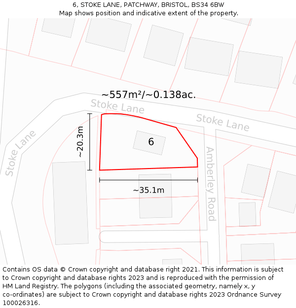 6, STOKE LANE, PATCHWAY, BRISTOL, BS34 6BW: Plot and title map