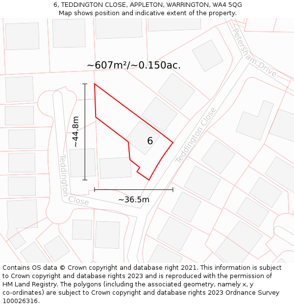6, TEDDINGTON CLOSE, APPLETON, WARRINGTON, WA4 5QG: Plot and title map