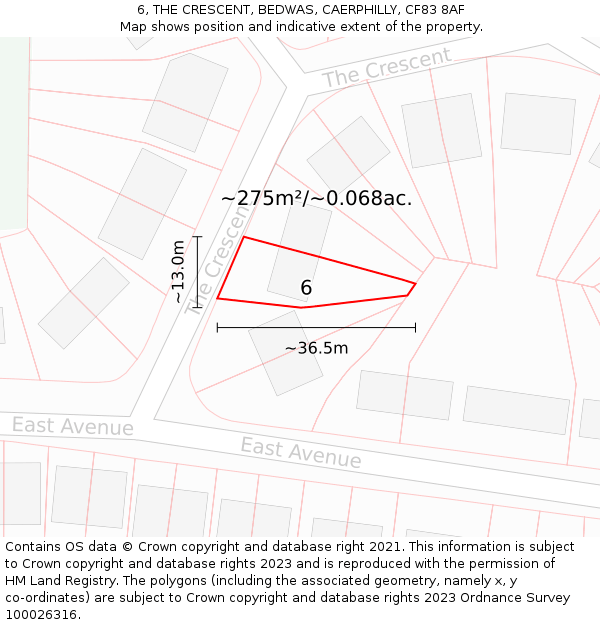 6, THE CRESCENT, BEDWAS, CAERPHILLY, CF83 8AF: Plot and title map