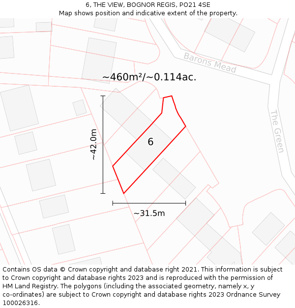 6, THE VIEW, BOGNOR REGIS, PO21 4SE: Plot and title map