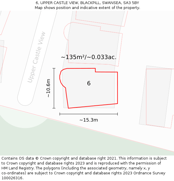 6, UPPER CASTLE VIEW, BLACKPILL, SWANSEA, SA3 5BY: Plot and title map