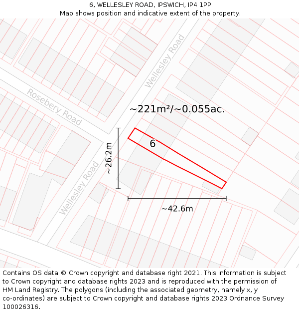 6, WELLESLEY ROAD, IPSWICH, IP4 1PP: Plot and title map