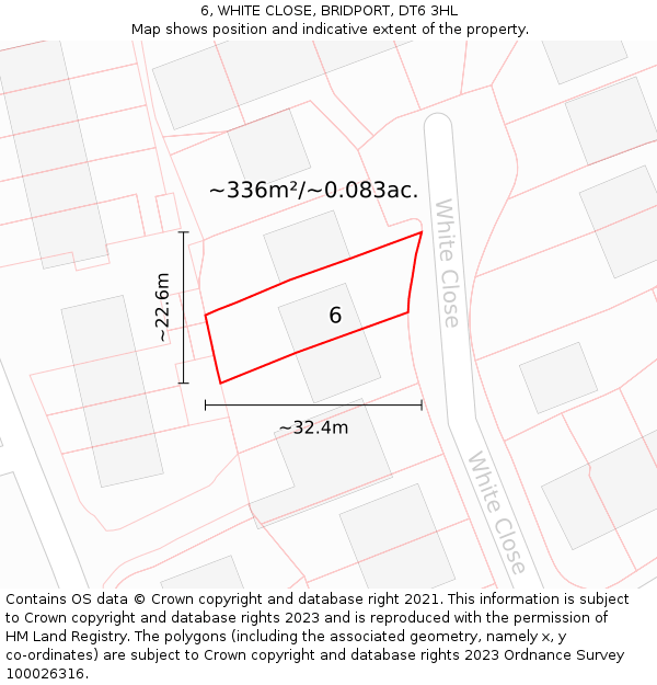 6, WHITE CLOSE, BRIDPORT, DT6 3HL: Plot and title map
