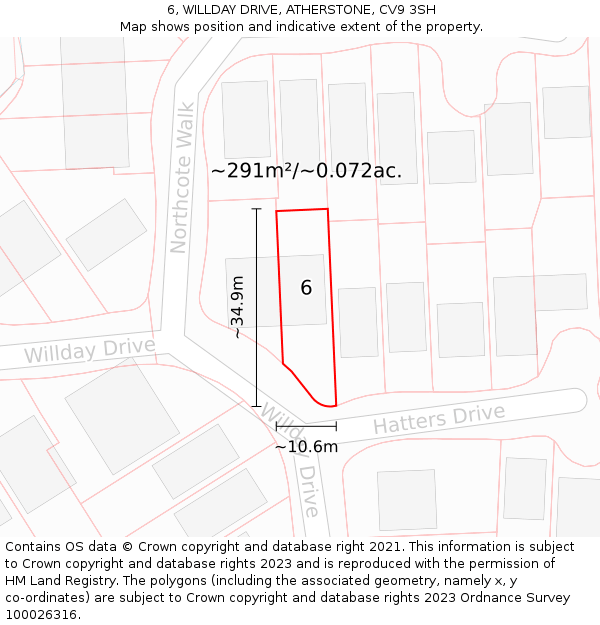 6, WILLDAY DRIVE, ATHERSTONE, CV9 3SH: Plot and title map