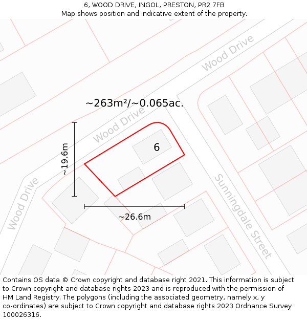 6, WOOD DRIVE, INGOL, PRESTON, PR2 7FB: Plot and title map