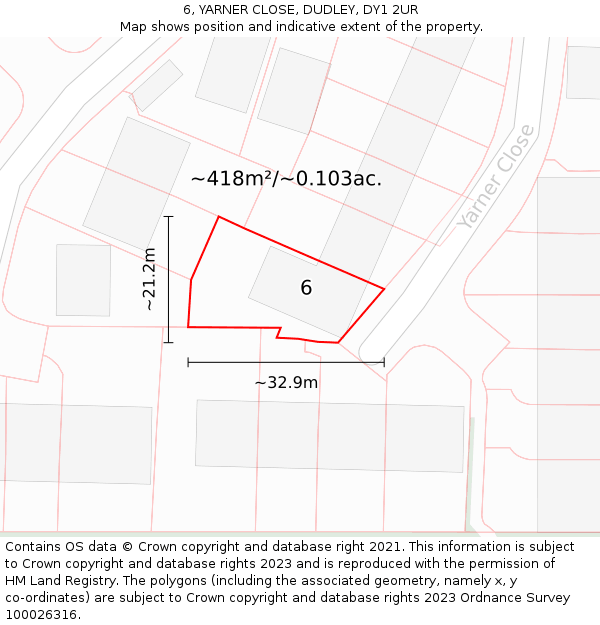 6, YARNER CLOSE, DUDLEY, DY1 2UR: Plot and title map