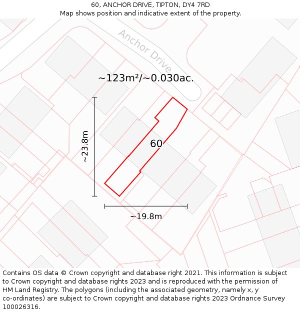 60, ANCHOR DRIVE, TIPTON, DY4 7RD: Plot and title map