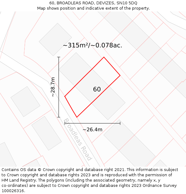 60, BROADLEAS ROAD, DEVIZES, SN10 5DQ: Plot and title map