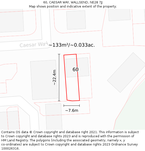 60, CAESAR WAY, WALLSEND, NE28 7JJ: Plot and title map