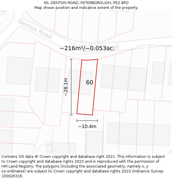 60, DENTON ROAD, PETERBOROUGH, PE2 8PD: Plot and title map