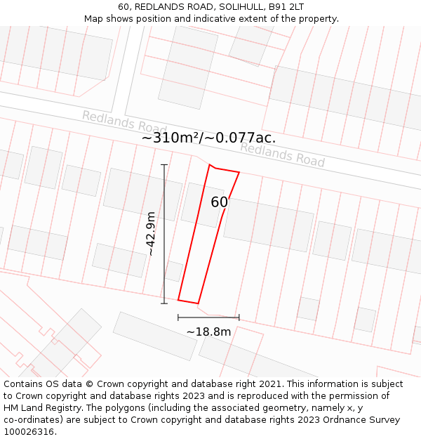 60, REDLANDS ROAD, SOLIHULL, B91 2LT: Plot and title map