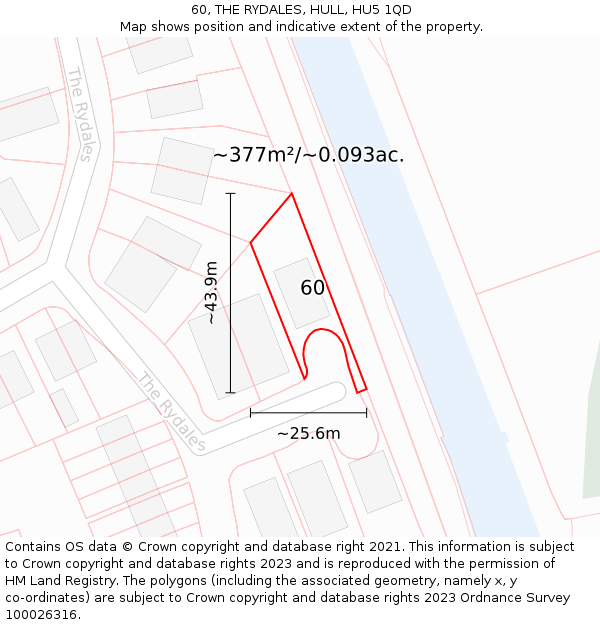 60, THE RYDALES, HULL, HU5 1QD: Plot and title map