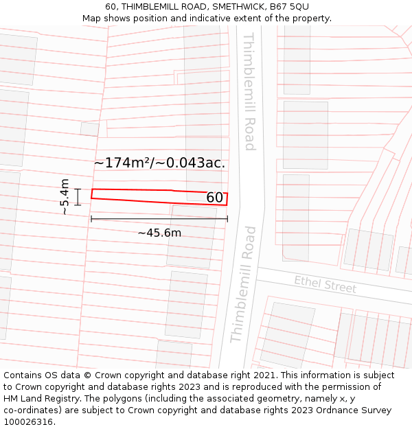 60, THIMBLEMILL ROAD, SMETHWICK, B67 5QU: Plot and title map