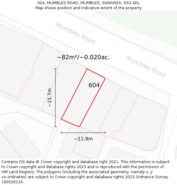 604, MUMBLES ROAD, MUMBLES, SWANSEA, SA3 4DL: Plot and title map