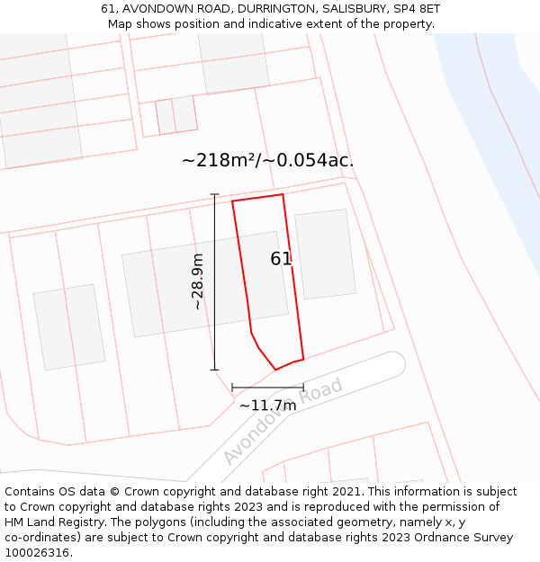 61, AVONDOWN ROAD, DURRINGTON, SALISBURY, SP4 8ET: Plot and title map