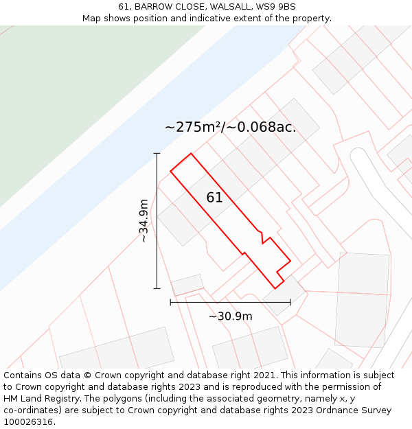 61, BARROW CLOSE, WALSALL, WS9 9BS: Plot and title map