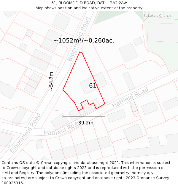 61, BLOOMFIELD ROAD, BATH, BA2 2AW: Plot and title map