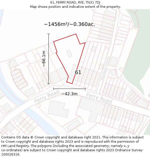 61, FERRY ROAD, RYE, TN31 7DJ: Plot and title map