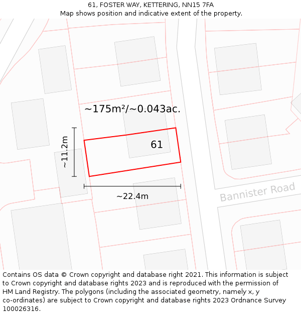 61, FOSTER WAY, KETTERING, NN15 7FA: Plot and title map