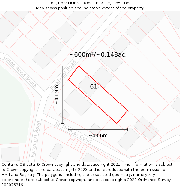 61, PARKHURST ROAD, BEXLEY, DA5 1BA: Plot and title map