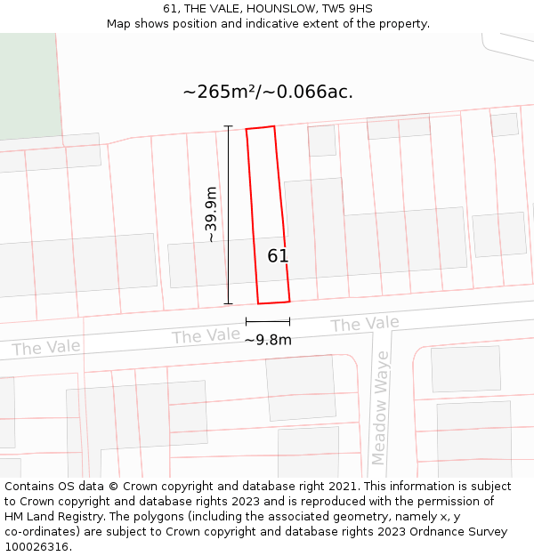 61, THE VALE, HOUNSLOW, TW5 9HS: Plot and title map
