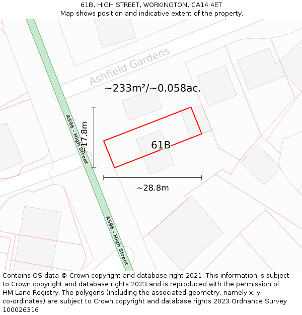 61B, HIGH STREET, WORKINGTON, CA14 4ET: Plot and title map