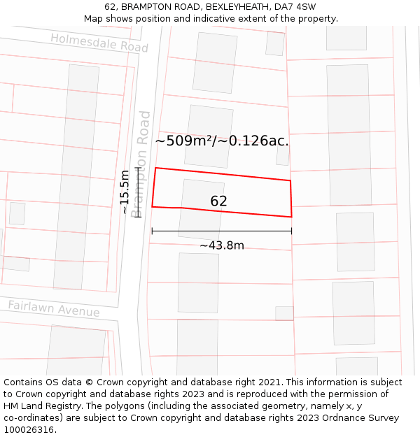 62, BRAMPTON ROAD, BEXLEYHEATH, DA7 4SW: Plot and title map