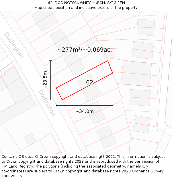 62, DODINGTON, WHITCHURCH, SY13 1EN: Plot and title map
